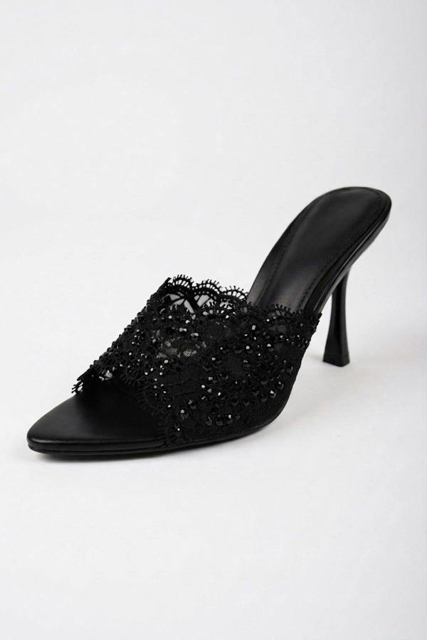 ikrush Ines Embellished Lace Stiletto Mules