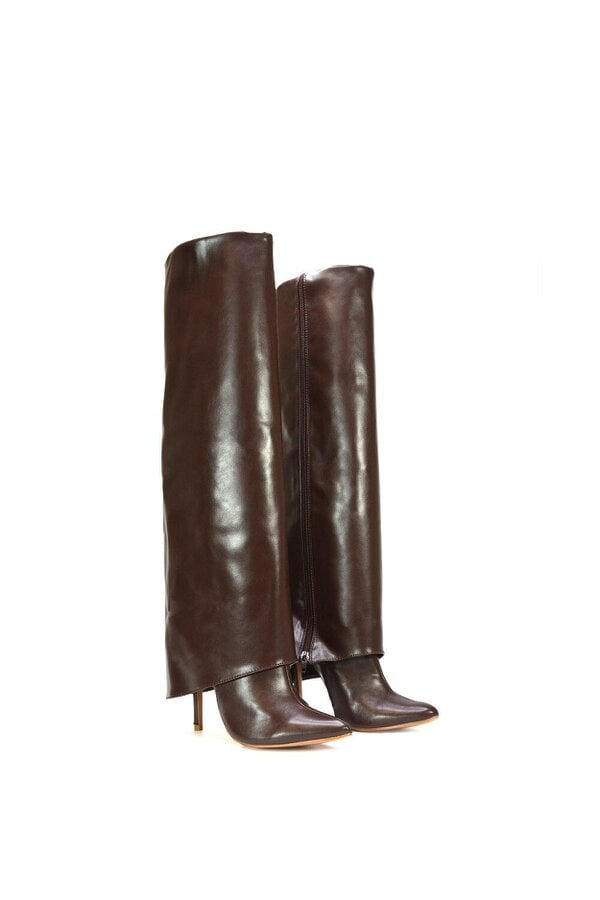 XY LONDON Foldover Knee High Boots With Stiletto Heel