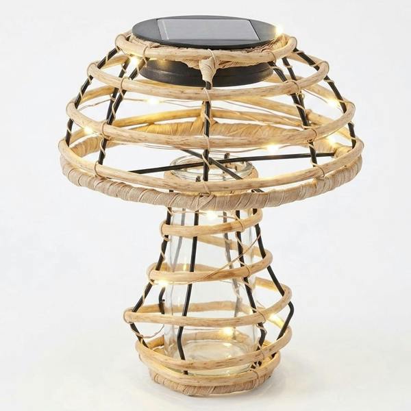 Rattan Solar Mushroom Outdoor Light Warm White Decorative Patio Ornament