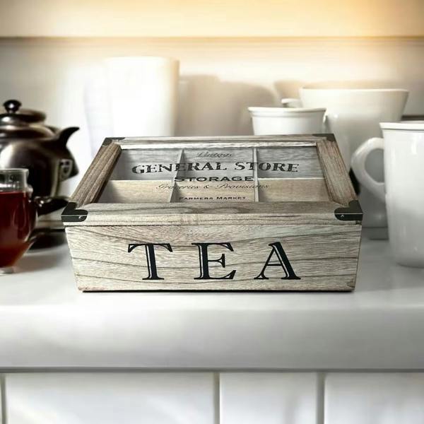 Blue Canyon Rustic Vintage Style Wood Tea Bag Box Caddy Storage Organiser