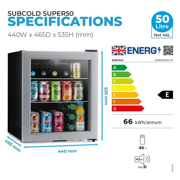 Subcold Super 50 LED Beer Fridge - Silver