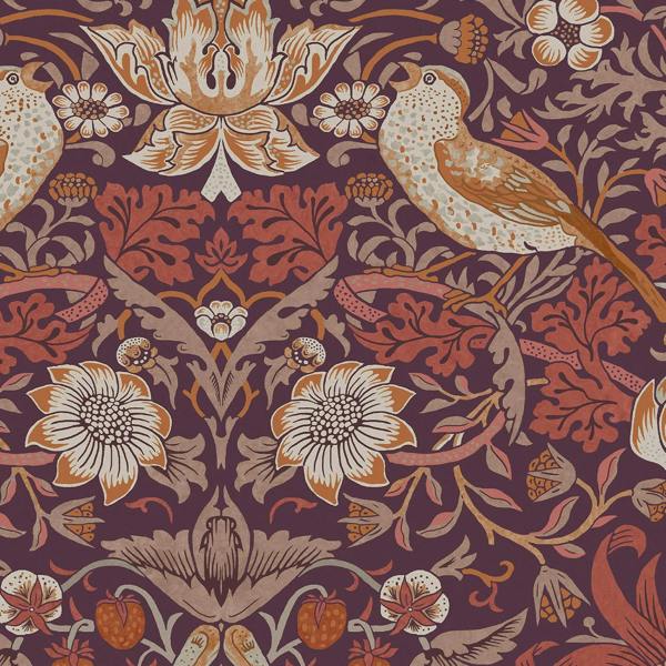 William Morris At Home Strawberry Thief Wallpaper | Plum