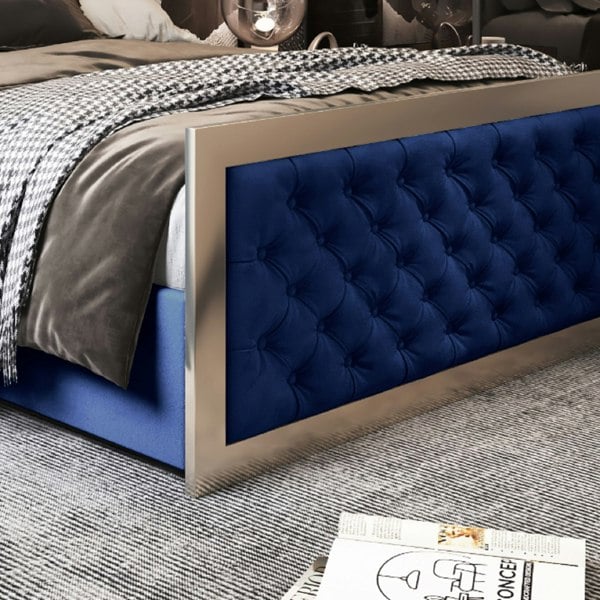 Casa Magna Maddison Upholstered Soft Velvet Metal Bed Frame - Blue