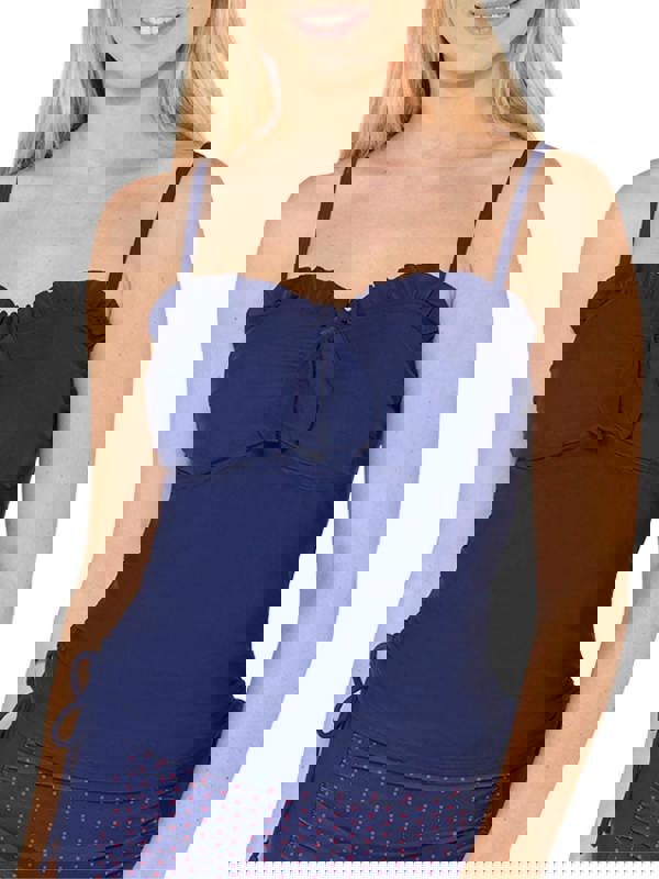 Side Tie Tankini Top - Navy Front Closeup