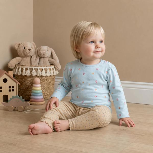 Mini Cuddles Baby Girls Printed Tops Pack of 3, Navy Blue, White and Light Blue