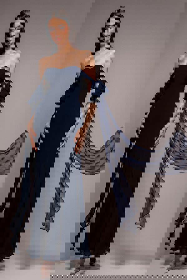 Multiway Cape Chiffon Sweetheart Maxi Dress - Navy Blue DR4848