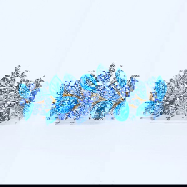 vintage hair clip leaf in blue rhinestone