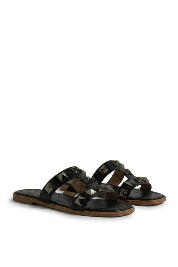 Audrey Studded Slip On Sandals - Black_wb