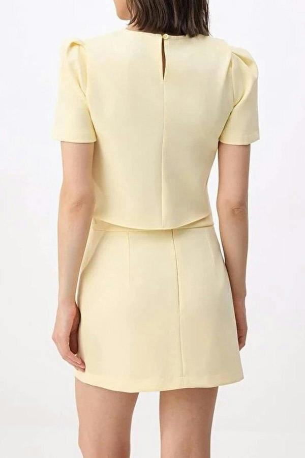 WOVCOR 2-Piece Balloon Sleeve Blouse and Mini Skirt Woven Top and Bottom Set