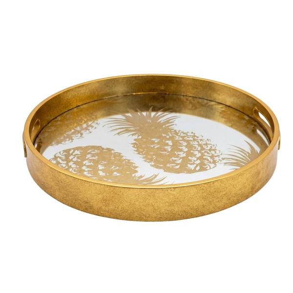 Maison des Cadeaux Elegant Gold Pineapple Mirrored Tray