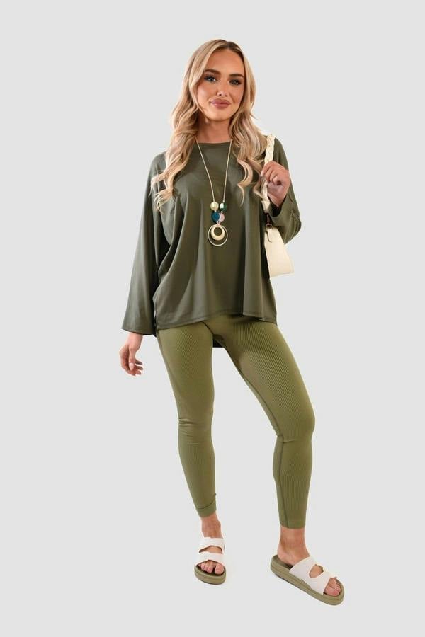 Emmy Casual Long Sleeve Loose Fit Top - Khaki