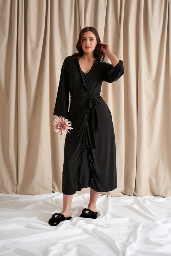 Bamboo Frill Kimono in BlackNightwear