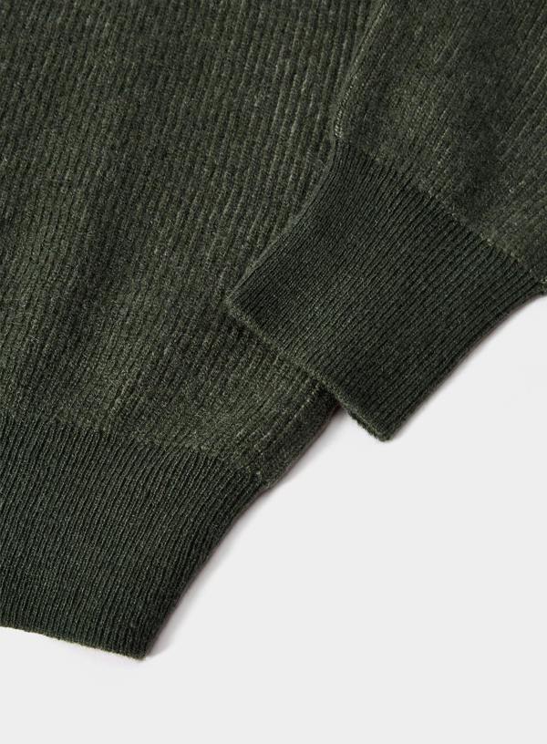 Cashmere Plaited Rib 1/4 Zip in Green