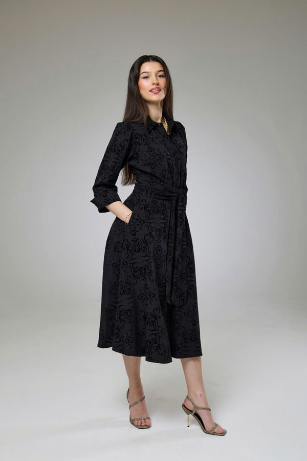 Isha's Timeless collection Vintage Black Velvet Sleeved Dress