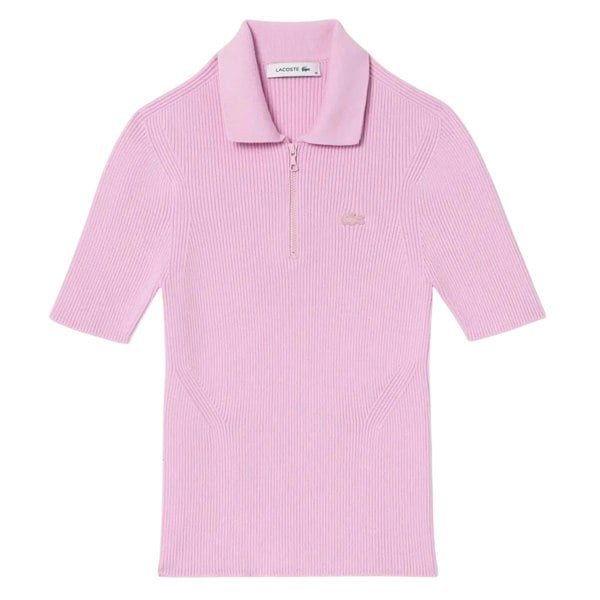 Lacoste Womens/Ladies Rib Knit Zip Neck Polo Shirt - Pink