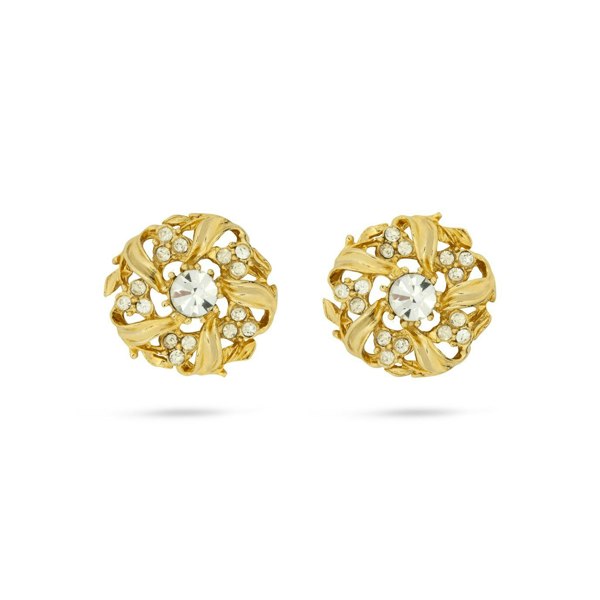 Gold Trip Vintage Gold Swarovski Flower Clip-On Earrings