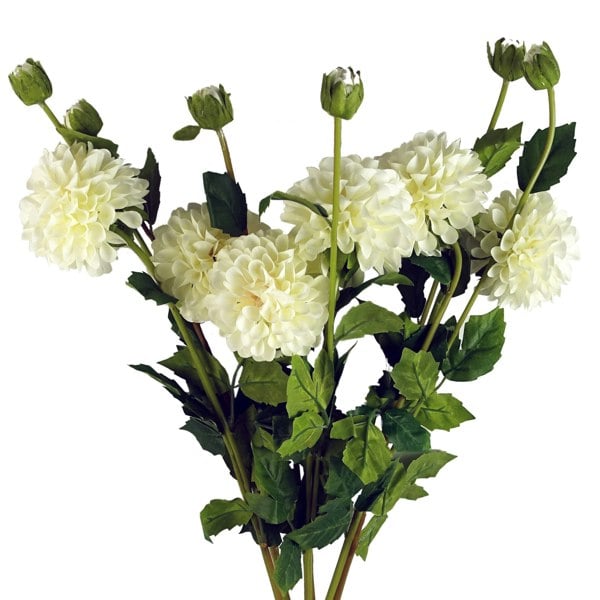 Leaf Pack of 6 x 75cm Artificial Dahlia PomPom Flower Stem Cream