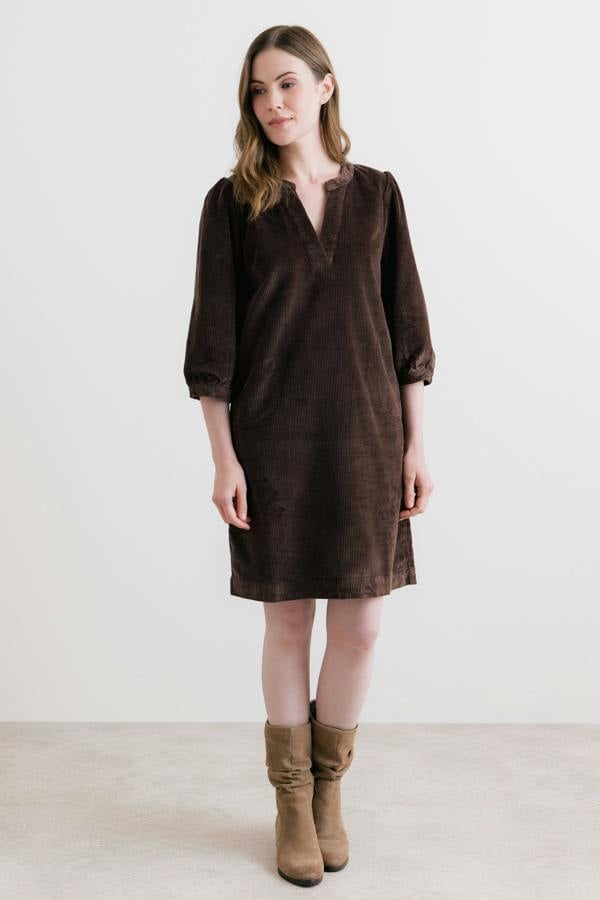 Lily & Me Harvest Stretch Jumbo Cord Shift Dress Chocolate