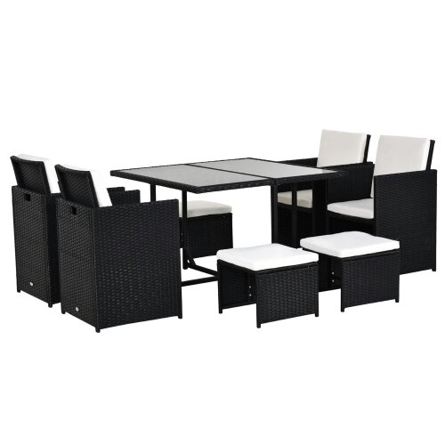 Wyld Haus Viro Rattan Black 8 Seater Cube Garden Dining Set With Cushions And Square Glass Table