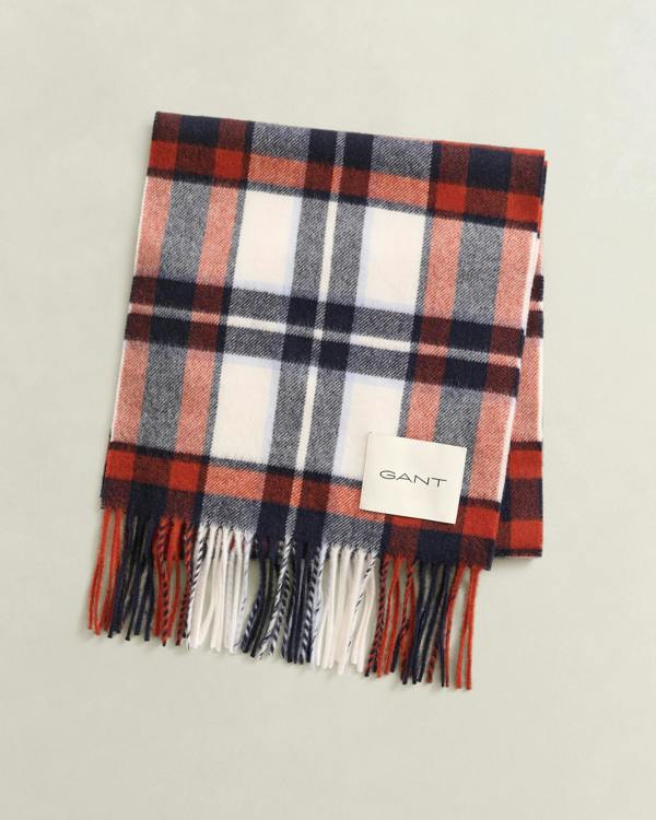 GANT Mens Checked Wool Scarf - 130 Cream | CHO | Designer Mens Scarves