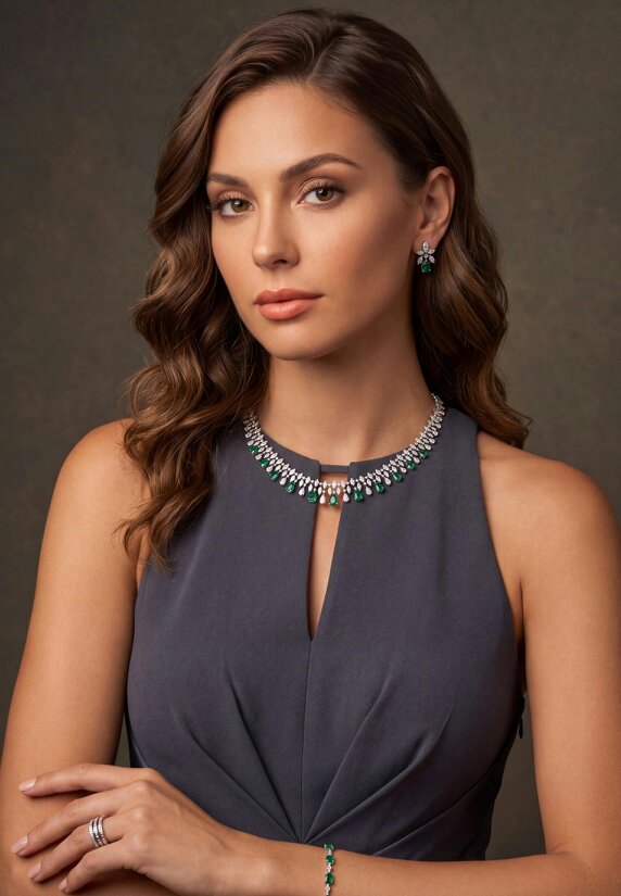 Latelita Duchess Emerald Statement Necklace Silver