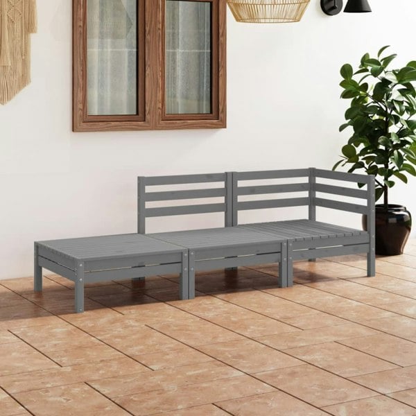 Berkfield 3 Piece Garden Lounge Set Grey Solid Pinewood