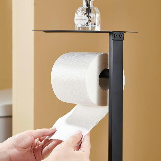 Havendro Toilet Paper Holder With Top Shelf Freestanding Black Weighted Base