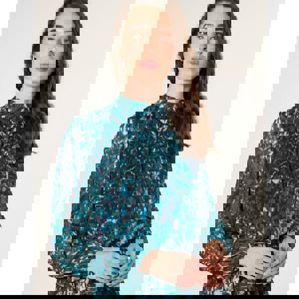 Blue Vanilla Watercolour Paisley Puffball High Neck Midi Dress