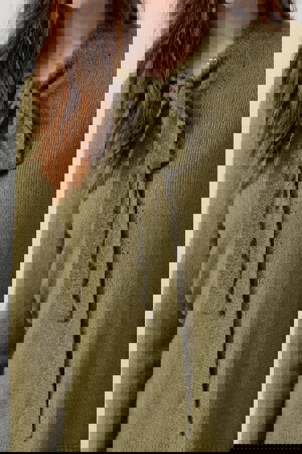 Lily & Me Elise Tie Neck Pointelle Jumper Moss