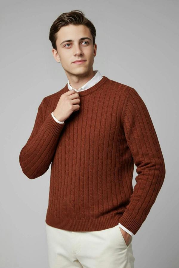 WOVCOR Crew Neck Thick Knit Men's Sweater