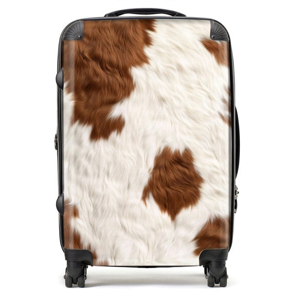 Warren Reed Brown And White Cow Hide Print Suitcase