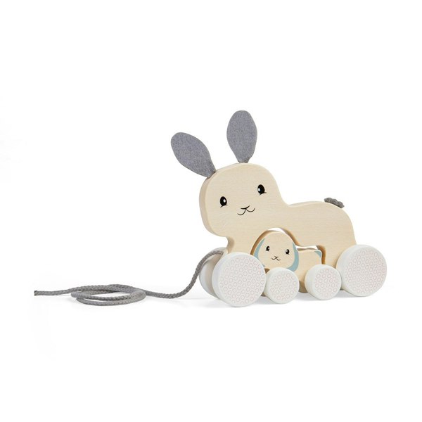 Bigjigs Toys Wooden Bunny & Baby Pull Along Toy With Grey Cord