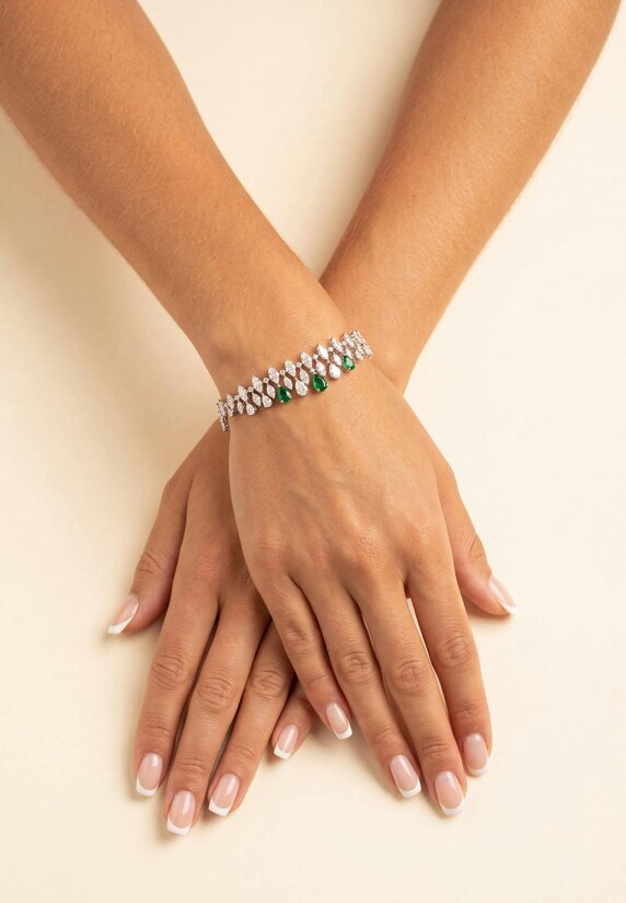 Latelita Duchess Emerald Tennis Bracelet Silver