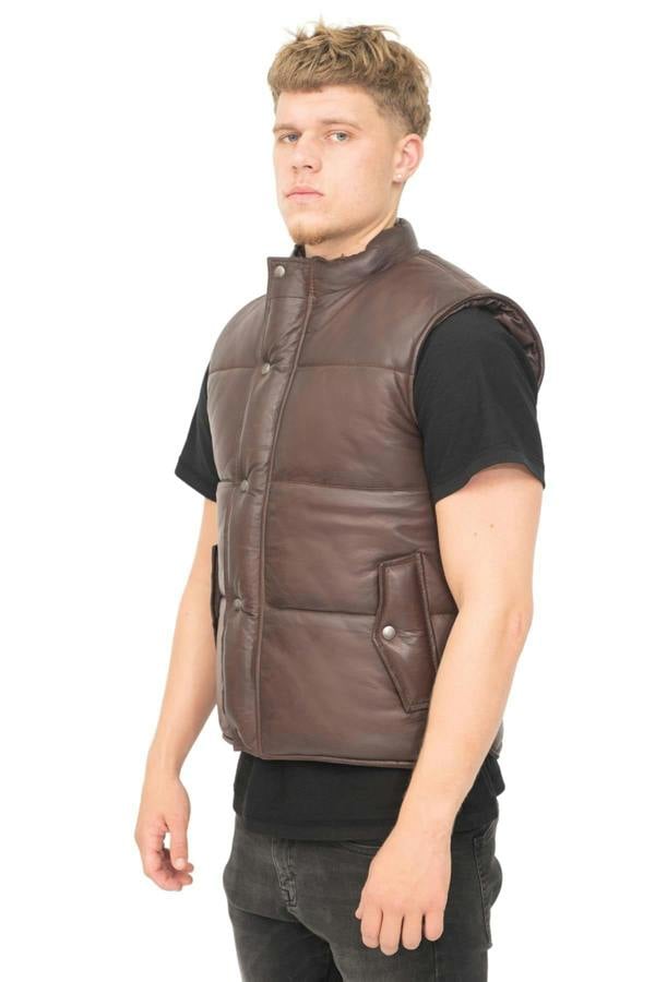 Infinity Leather Mens Classic Leather Puffer Waistcoat-Nottingham