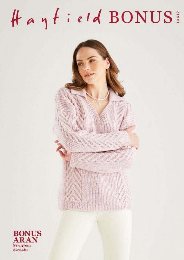 Hayfield Bonus Aran Knitting Pattern 10612, Sweaters for Women, 32 - 54 Inches - Intermediate