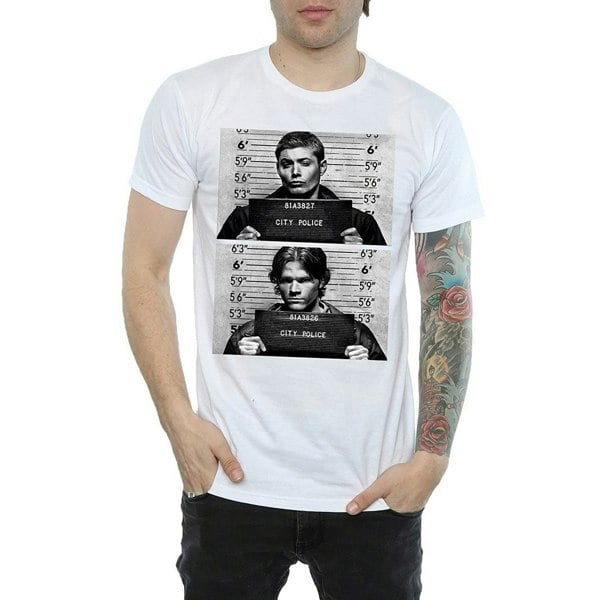 Supernatural Mens Winchester Mugshot Cotton T-Shirt - White