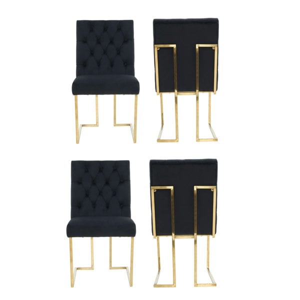 Life Interiors Set of 4 Siena Luxury Tufted Velvet Dining Chairs with Gold Frame & Legs - Modern Upholstered Accent Chair