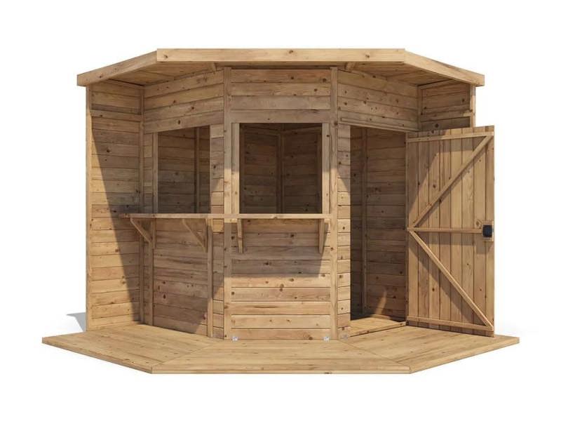 Dunster House Outdoor Bar Shed 2.4m x 2.4m Pressure Treated The Corner Hangover Garden Bar III Fully Loaded