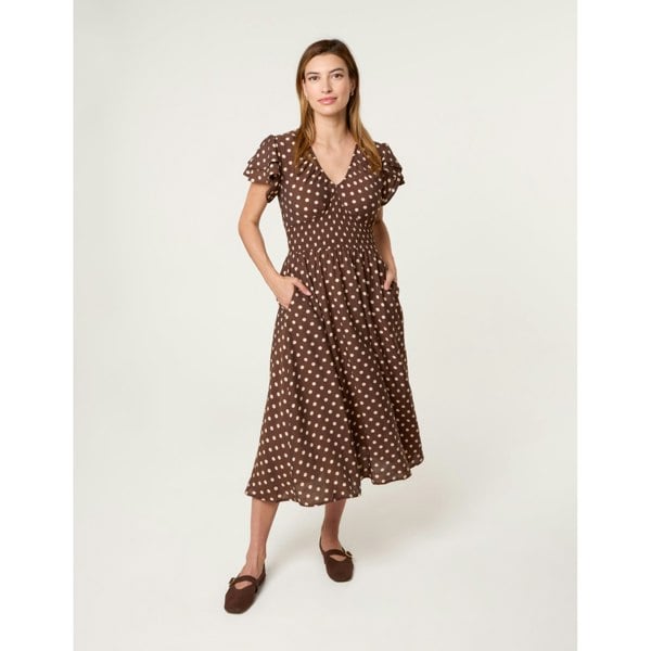 Blue Vanilla Polka Dot Double Frill Shirred Midi Dress