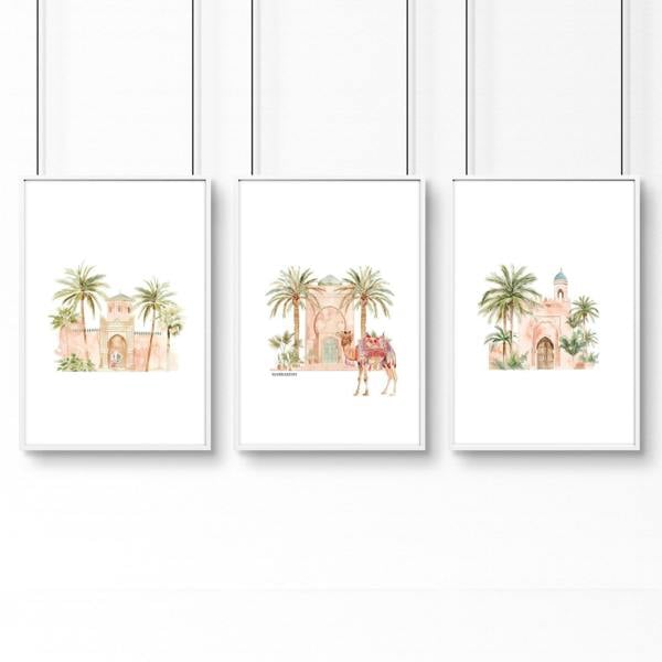 Wall Canvas Living Room | Set of 3 Moroccan Inspired Wall art Prints