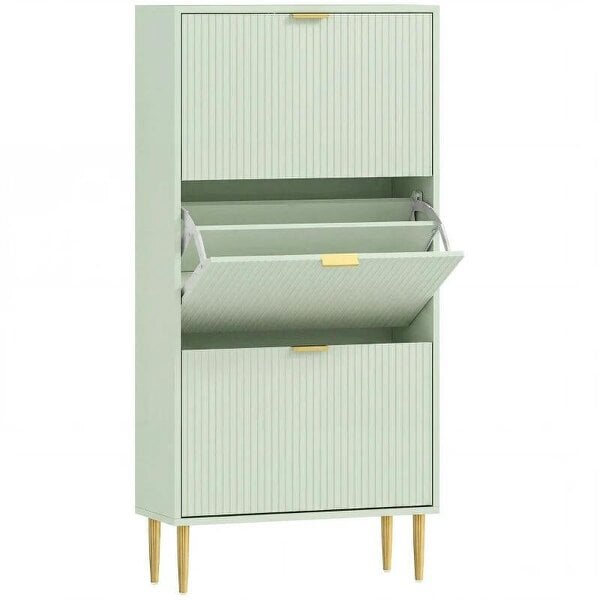 Elegant Three-Drawer Shoe Cabinet - Light Green