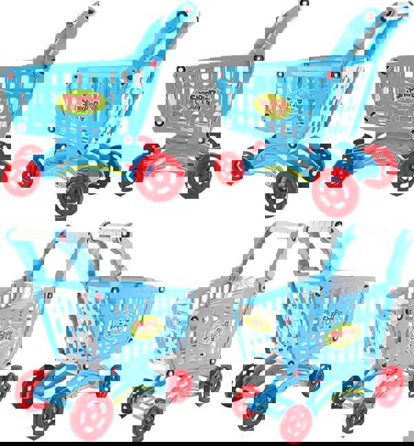 deAO Toys Shopping Cart Trolley for Children Play Set Includes 78 Grocery Food Fruit Vegetables Shop Accessories (blue)