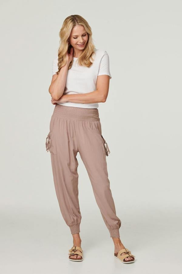Brown | High Waist Pull On Tapered Pants