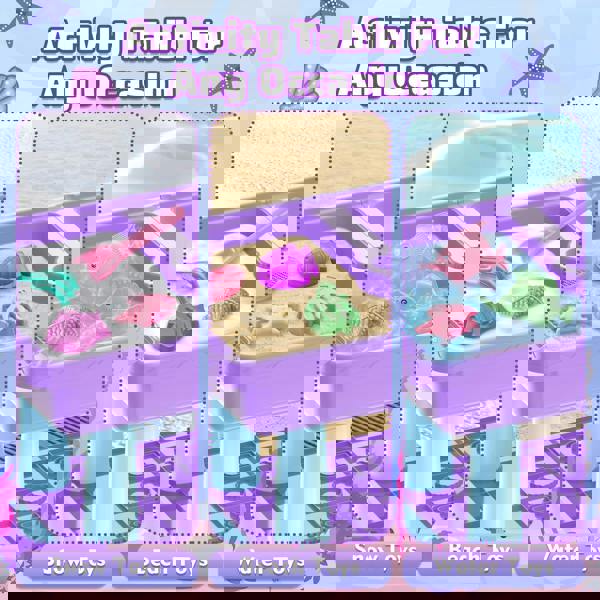 deAO Toys deAO Purple Outdoor Sand and Water Play Table for Kids – Fun Beach and Pool Activities with Fishing Game, Waterwheel, and Creative Molds