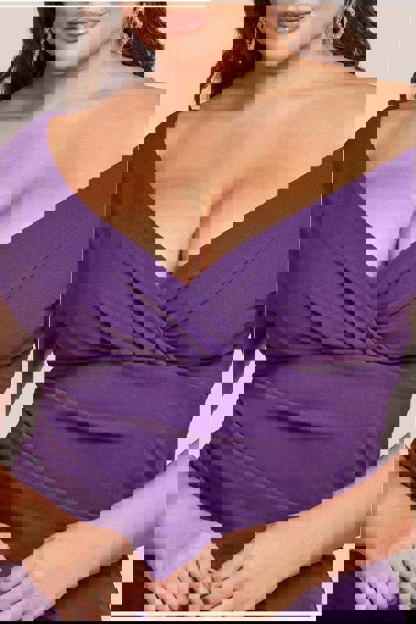 Scuba Bardot Pleated Midi Dress - Purple DR4135P