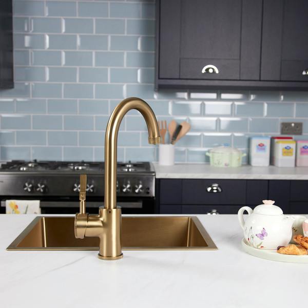 Flode Kraft Solo | Industrial Style Single Lever 3 in 1 Instant Boiling Tap | Brushed Brass Finish