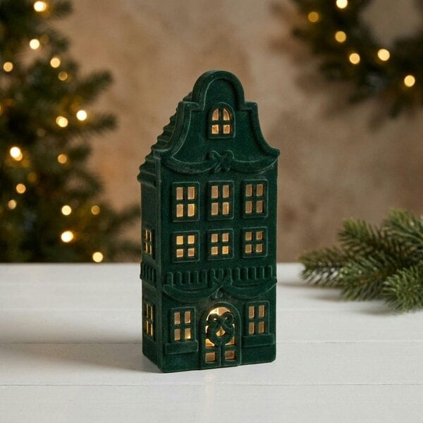 Garden Greatness Christmas Flocked Light-Up House - Green