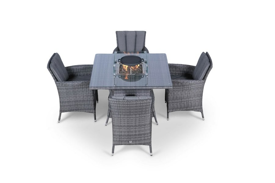 Giardino Savannah Fire Pit 4 Seater Square Rattan Dining Set