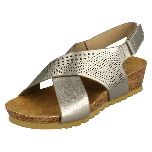 Down to Earth Ladies Down To Earth Mid Wedge X Strap Sandals