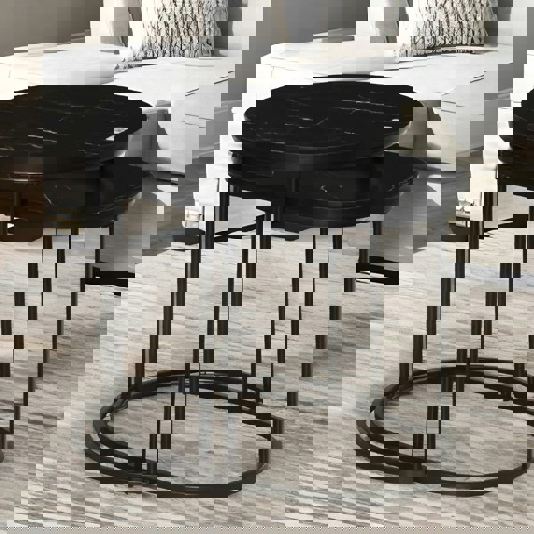 Rafaelo Mobilia 2PC Nesting Tables With Faux Marble Tabletop Black